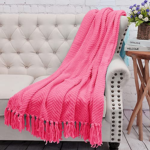Home Soft Things Pink Throw Blanket Knitted Tweed Throw 50'' x 60'', Camellia Rose, Super Soft Cozy Warm Comfortable Breathable Throw for Living Room Chair Couch Bed Sofa Bedroom Home Décor - color: Camellia Rose, size: 50 in x 60 in