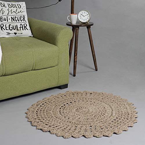 Jute Hand Crochet Rug, Natural - 3 Feet Round, Non Slip Decorative Small Area Rugs for Bedroom, Kitchen, Living Room, Nursery | Farmhouse Accent Scalloped Rustic Door Mat for Patio Décor - color: Natural, size: 3' (Round)
