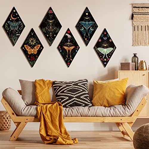 Sintuff 6 Pieces Gothic Wall Decor Boho Sun Moon Phases Wall Art Gothic Minimalist Stars Sun Hanging Wooden Home Decor Farmhouse Pediments for Gallery Living Bedroom Room(Butterfly) - style: Butterfly