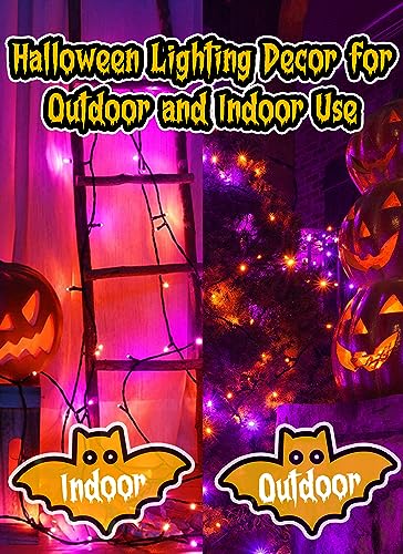 Halloween Orange Purple Outdoor Lights，17.8 Feet 50 LED Christmas Lights with 8 Modes，Waterproof Mini String Lights Battery Operated for Outdoor Indoor Use, Xmas Halloween Tree Holiday Party Patio - color: Orange and Purple, size: 50 LEDs x 2 Pack