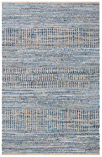 SAFAVIEH Cape Cod Collection Area Rug - 5' x 8', Natural & Blue, Handmade Flat Weave Coastal Braided Jute, Ideal for High Traffic Areas in Living Room, Bedroom (CAP353A) - size: 5' x 8' (Rectangular)