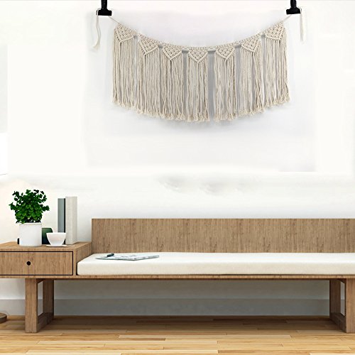 Macrame Woven Wall Hanging Tapestry Beige Curtain Fringe Tassel Garland Banner Boho Chic Home Decorative Interior Wall Decor Bohemian Ethnic Apartment Dorm Room Art Party Wedding Backdrop Decoration
