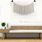 Macrame Woven Wall Hanging Tapestry Beige Curtain Fringe Tassel Garland Banner Boho Chic Home Decorative Interior Wall Decor Bohemian Ethnic Apartment Dorm Room Art Party Wedding Backdrop Decoration