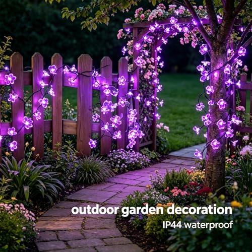 Purple Flower Fairy String Lights on Black Wire, Plug in Connectable 33FT 100 LED Waterproof with 8 Modes for Indoor Outdoor Christmas, Valentine's Day, Wedding Party & Patio Balcony Ambiance - color: Purple Flower-Black Wire