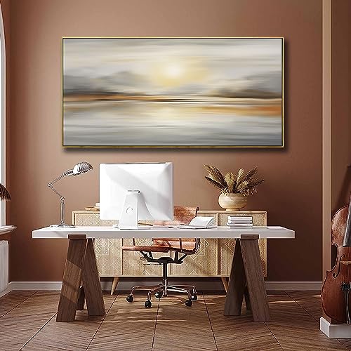 Framed Wall Art Abstract Seascape Canvas Printing Wall Decor Artwork for Living Room Bedroom Dining Room Home Office Decor 24"x48" - color: Grey, size: 24"L x 48"W