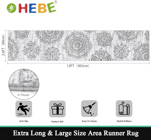 HEBE Hallway Runner Rug 2'8''x12' Washable Vintage Distressed Area Rugs Non Slip Laundry Rug Runner Boho Floor Carpet Runners for Hallways Entryway Laundry Room Kitchen Bathroom - color: Grey, size: 2'8" x 12' (Rectangular)
