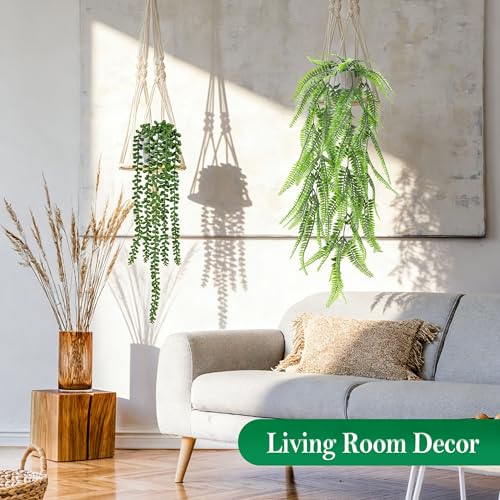 Der Rose 8Pcs Fake Plants Hanging Artificial Ivy Vine Faux Eucalyptus Hanging Plants for Home Boho Wall Shelf Indoor Outdoor Decor (White Pots) - color: White Pots-8pcs