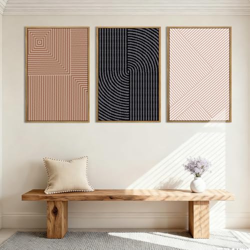 ANHUIB Neutral Abstract Modern Canvas Wall Art Set of 3 Framed Black and White Beige Wall Decor Boho Minimalist Artwork for Walls Geometric Line Painting for Living Room Bedroom Office 16x24 Inch - color: Black Brown and Beige, size: 24"L x 16"W