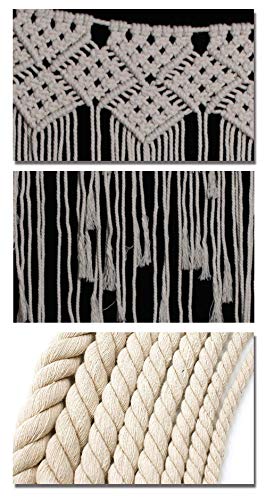 Macrame Wall Hanging Tapestry Beige Long Fringe Tassel Garland Banner Shabby Chic Bohemian Woven Tapestry Wall Decor for Dorm Living Room Bedroom Baby Nursery Art Party Wedding Backdrop Decoration