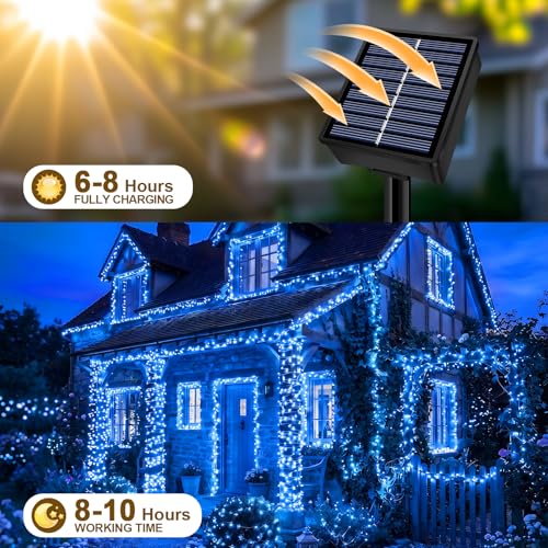 Solar String Lights 2 Pack Total 66FT 200LED Solar Fairy Lights Outdoor Waterproof 8 Lighting Modes Twinkle Lights for Patio, Garden Yard Party Wedding Tree Christmas Halloween Decoration, Blue - color: Blue