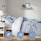 Intelligent Design Kids Cosmos Full Size Duvet Set – Blue Star and Moon Tufted Chenille, Reversible 3-Piece Bedding with Star Pillow, Full/Queen - color: Blue, size: Full/ Queen