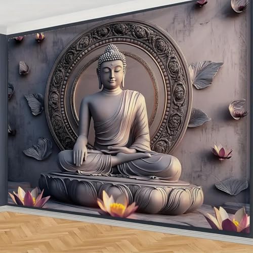 FENDROM Vintage Sitting Buddha Tapestry Wall Hanging Buddhist Statue Tapestries Lotus Meditation Wall Decor Psychedelic Indian Zen Art for Bedroom Living Room Home Decor - color: Grey2, size: 59"L x 39"W