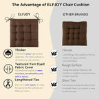 ELFJOY 4 Pack Chair Cushions for Dining Chairs Chair Pads Cushion for Kitchen Office Tufted Textured Square Seat Cushion with Ties (16" Dark Coffee) - color: Dark Coffee