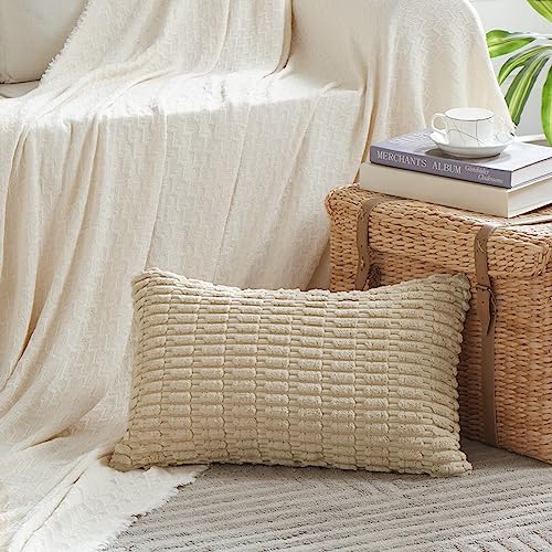 Fancy Homi Decorative Throw Pillow Covers for Bed Couch Bedroom Bench, Soft Corduroy Solid Pillow Case, Rustic Farmhouse Boho Room Decor,20" x 12" (Pack of 1),Tan - color: Tan, size: 20" x 12" (Pack of 1)