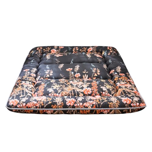 Black Floral Japanese Futon Floor Mattress, Mattress Topper Portable Thick Sleeping Pad Floor Mat Roll Up Camping Mattress Folding Couch Mattress Pad for Guest Room, Twin Size - color: Black Floral, size: Twin