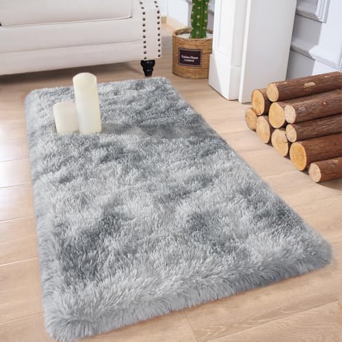 Chicrug Soft Runner Rugs for Bedroom Living Room Plush Fluffy Rug 2x4 Feet, Shag Furry Area Rug Carpet Non Shedding for Nursery Children Kids Girls Room Home Decorative, Grey and White - color: Grey and White, size: 2' x 4' (Runner)