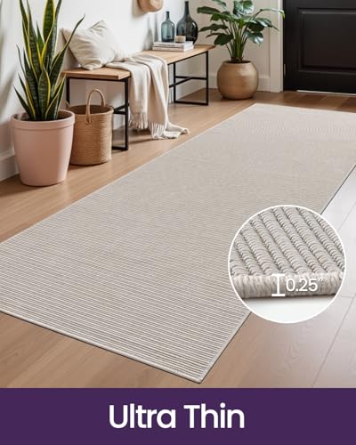 DEXI Hallway Runner Rug 3.3x8, Woven Braided Farmhouse Runner Carpet Indoor, Absorbent Thin Long Entryway Runners for Kitchen, Laundry Room, Patio Entrance, Light Beige-Gray - color: Light Beige-gray, size: 3'3" X 8' (Rectangular)