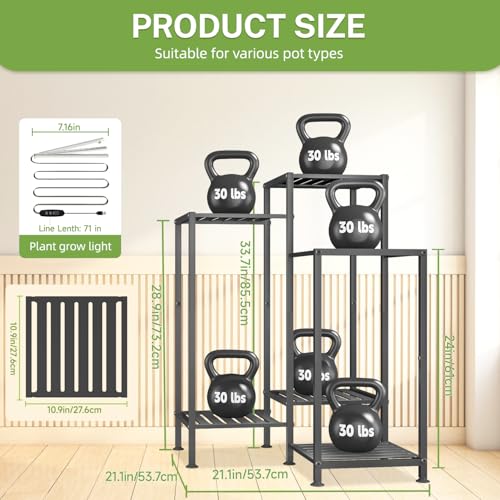 iDavosic.ly Indoor Plant Stand with Grow Light, Metal 6 Tier Corner Flower Holder Shelf Outdoor for Large Pots, Tall Rack for Patio Porch Balcony Living Room, Black - color: Black with Light, size: 6 Tiers