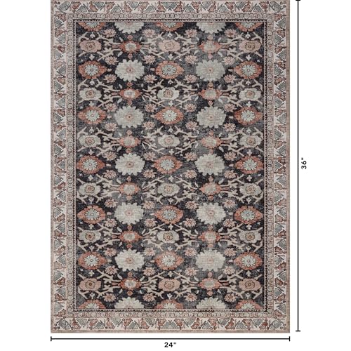 Kuden 2x3 Small Rug, Machine Washable, Non-Slip Backing, Vintage Style, Soft, Low Pile, Area Rugs for Entryway Kitchen Indoor Entrance - color: Black / Red, size: 2' x 3' Rectangular