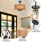 15.7'' Hand Woven Rattan Chandelier, 4-Light Boho Chandelier Rattan Pendant Light Fixture, Wicker Farmhouse Chandeliers for Dining Room Bedroom Living Room Foyer