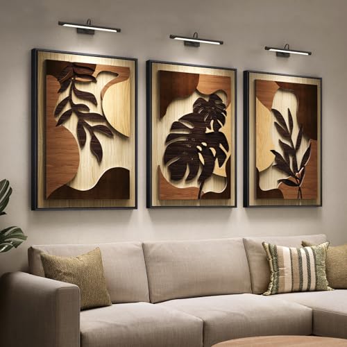 Framed 3D Wood Wall Art Decor for Living Room, 3 Piece Large Boho Tropical Textured Artwork for Walls, Botanical Wooden Wall Art for Dining Room Hallway Bedroom, 24x36 Inch - color: Brown, size: 24" W x 36" H x 3Pcs