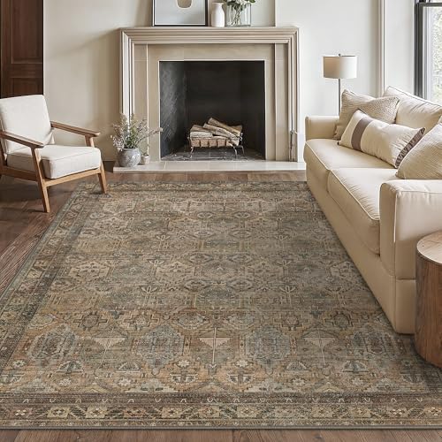 Bavni 2x3 Entryway Rug Bathroom Rugs for Front Door Bedroom Bathroom Kitchen, Washable Vintage Print Carpet, Ultra-Thin Chenille Lightweight Rug with Non Slip Backing, Warm Taupe - color: Area Warm Taupe, size: 2' x 3' (Rectangular)