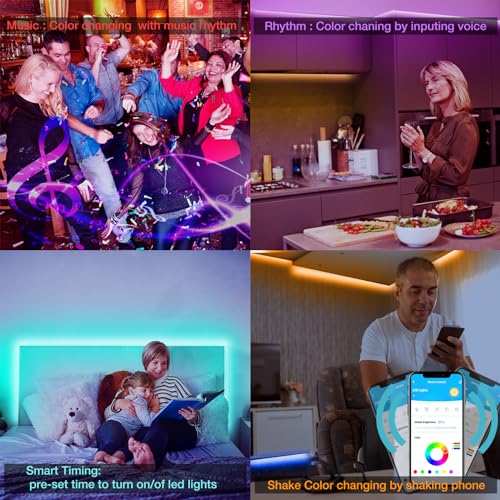 DAYBETTER Smart RGB Led Strip Lights, 50ft Led Lights for Bedroom with App Control, Multicolor Changing Led Light Strips Apply for Home Decor, Living Room, Kitchen, Home Party Decoration - size: 50 ft