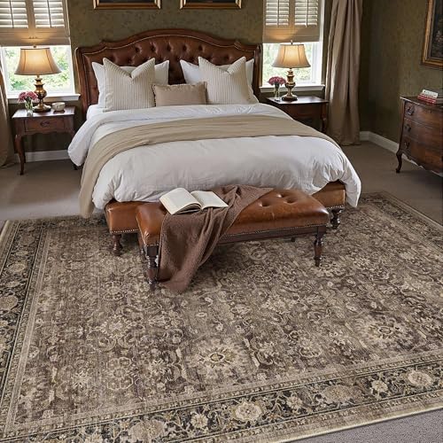 HUGEAR Brown Washable 6x9 Area Rugs for Living Room Bedroom Vintage Distressed Neutral Rug Carpet Durable Soft Non Slip & Shedding Stain Resistant Low Pile Indoor Home Decor - color: Retro | Brown, size: 6' x 9' (Rectangular)