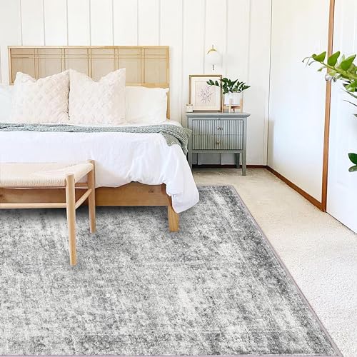 CHAMPLANT Area Rug 4x6 Washable Rug Gray Vintage Traditional Floor Cover Foldable Thin Retro Accent Indoor Distressed Non Slip Carpet Floral Print Mat Bedroom Living Room Bathroom - color: Grey, size: 4' x 6' (Rectangular)