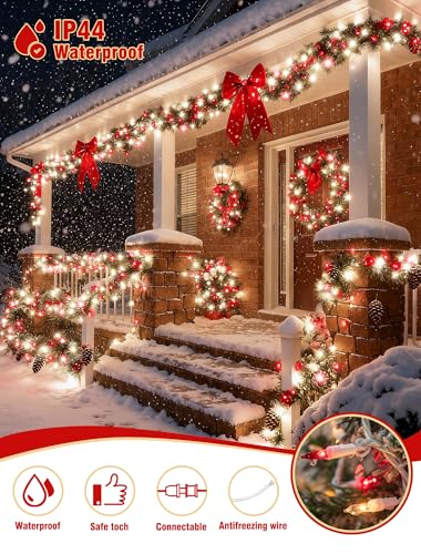 Hopolon Red and Clear Christmas Lights, 2 Pack 13 FT 50 Count Mini String Light Set, White Wire Incandescent Fairy Lights Plug in Connectable for Indoor Outdoor Wedding Birthday Valentine’s Day Decor - color: Red and Warm White,White Wire, size: 2PACK, 50