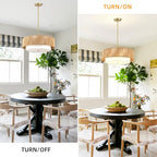 18'' Boho Rattan Chandelier Drum Pendant Light with Fabric Lampshade Hanging Light Fixture 3-Light Farmhouse Chandeliers for Dining Room Bedroom Kitchen Hallway Foyer - color: 18" Rattan&Fabric Gold