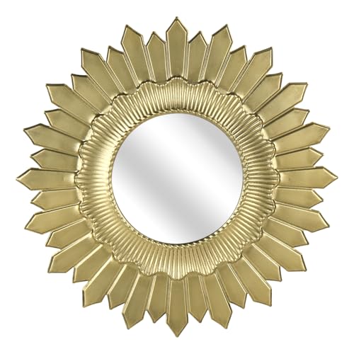 NIKKY HOME Vintage Sunburst Round Wall Mirror, 17.8 Inch Metal Framed Decorative Large Mirror for Bathroom, Living Room, Office, Gold Finish