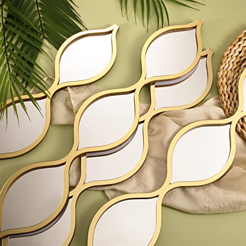 Qunclay Teardrop Mirror Wall Art Decorative Mirror Wall Decor Long Narrow Hanging Art for Apartment Living Room Bathroom Bedroom Entryway(Gold,4 Pcs) - color: Gold