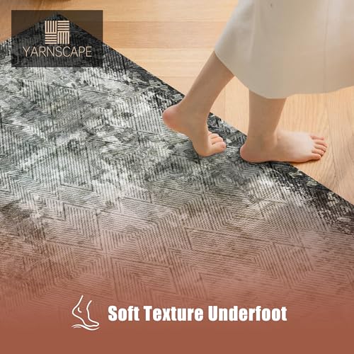 YARNSCAPE 3' x 5 ' Washable Area Rug - Low Pile Soft Vintage Indoor Rug for Living, Dining or Bedroom - Lightweight Carpet with Non-Slip Backing - Foldable for Easy Placement, Blackish - color: Texture-blackish, size: 3' x 5' (Rectangular)