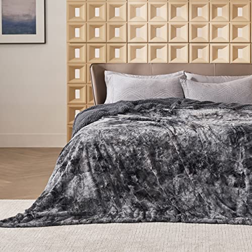 Bedsure GentleSoft Sherpa Fluffy Blanket Queen Size for Bed - Fleece Warm and Cozy for Women Gift, Plush & Fuzzy Faux Fur Christmas Blanket for Couch, Sofa Decor, Tie Dye Design, Grey, 90x90 Inches - color: 01 - Grey, size: Queen (90" x 90")