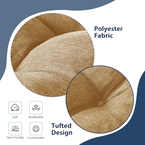 IASEAHK Chair Cushions for Dining Chairs, Seat Cushions for Kitchen Chairs, Indoor Seat Cushions with Ties, Tufted Foam Chair Pads, Non Slip Chair Cushions Set of 6, 15.5" x 15.5" x 4", Khaki - color: Khaki, size: Pack of 6