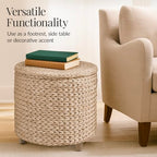 Best Choice Products 17" Round Storage Ottoman W/Lid, Handwoven Water Hyacinth Footstool, Footrest w/Wooden Legs, Accent Side Table, Storage Container, Plant Stand - Whitewash - color: Whitewash