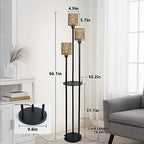 Boho Floor Lamp with Shelves, 3-Lights Farmhouse Tall Floor Lamp with ON/Off Foot Switch, Rustic Standing Lamp with Rattan Shades for Living Room Bedroom Office - style: Black-Rattan Shade