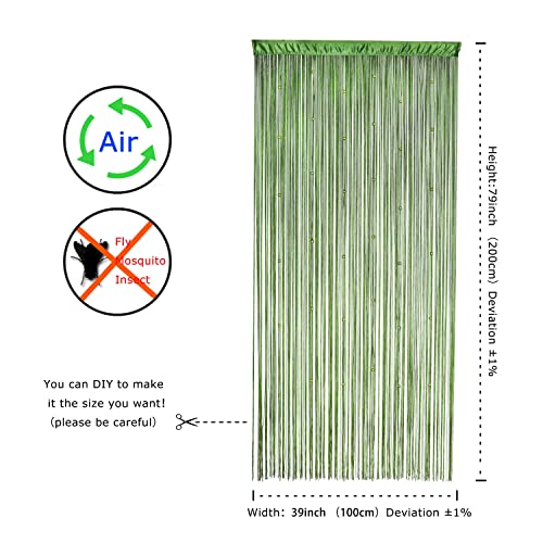 YaoYue Beaded Curtain Door String Curtains for Doorway Tassels Beads Hanging Fringe Hippie Room Divider Window Hallway Entrance Wall Closet Bedroom Privacy Decor (Grass Green, 100×200cm) - color: Grass Green, size: 39"W x 79"L (Pack of 1)