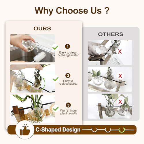 Renmxj Plant Propagation Stations with Wooden Stand & 3 Glass Bulb Vases - Plant Terrarium for Indoor Plants, Home Office Desk Decor, Gardening Gifts for Women Mom, Birthday Gifts for Plants Lovers - size: 3 Bulb Vase