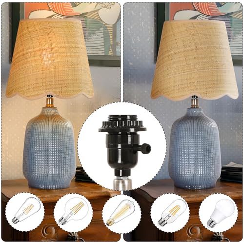 Pia Ricco 19" Modern Ceramic Table Lamp for Living Room Gray Blue Base Desk Lamps for Bedroom Farmhouse Bedside Nightstand Lamp End Table Lamps,Bule,Rattan Shade - color: Navy Blue Base