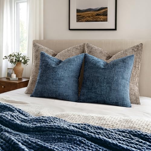 MIULEE Textured Throw Pillow Covers Thick Chenille Decorative Pillows Blue Ashes 20x20 Inch Set of 2 Modern Boho Farmhouse Home Decor Neutral Cushion Covers for Couch Sofa Living Room Bedroom - color: Blue Ashes, size: 20" x 20" (Pack of 2)