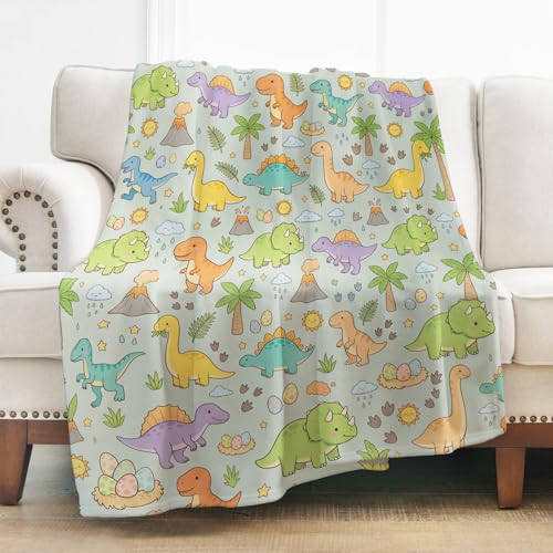 Levens Cute Dinosaur Blanket for Kids 50x60 | Soft Cozy Flannel Fleece Throw, Colorful Cartoon Dino Design for Toddler Boys Girls, Bed, Couch, Nap, Birthday Gift - color: Greeen, Blue, Yellow, Purple, size: 50"x60"