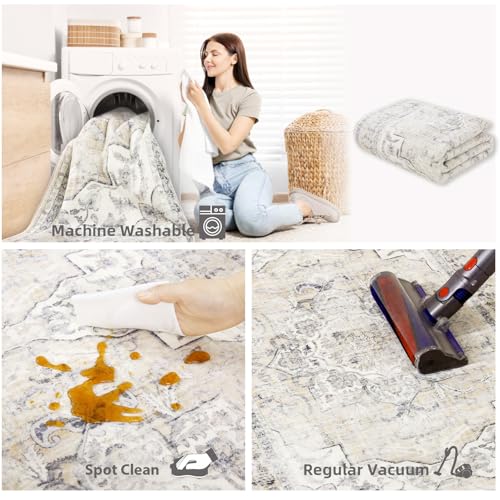Washable Kitchen Rugs Non Slip: 2x6 Hallway Runner Rug Non Slip Boho Floor Rug with Rubber Backing Soft Faux Wool Low Pile Non Shedding Carpet Runners for Entryway Bedroom Living Room Entrance Indoor - color: Beige White and Black, size: 2' x 6' (Rectangu