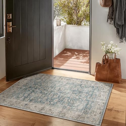 Machine Washable Entryway Throw Rug: Door Mat Indoor Entrance 2x3 Rug Boho Small Area Rug Non-Slip Low Pile Kitchen Rug for Front Door Indoor Entrance Entry Kids Room - color: Light Blue, size: 2' x 3' (Rectangular)