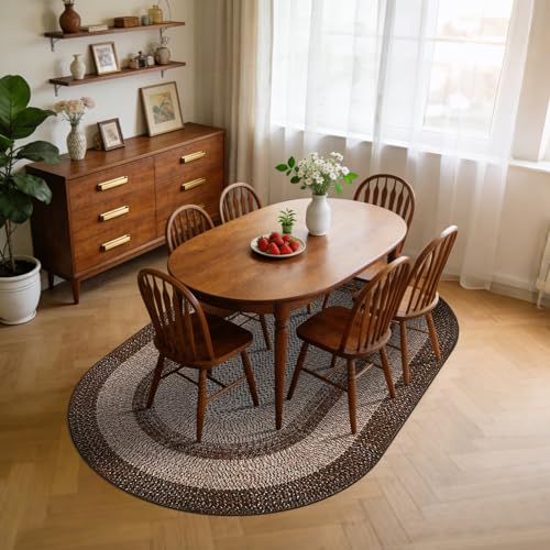 5x8 Oval Living Room Area Rug Washable Modern Border Bedroom Bedside Area Rugs Non Slip Low Pile Dining Room Oval Throw Carpet Contemporary Rugs for Living Room Kitchen Nursery, Brown - color: Brown, size: 5' x 8' (Oval)