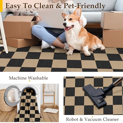 PureCozy 2x8 Checkered Easy Jute Runner Rug Kitchen Rug Non Slip Washable Outdoor Runner for Entryway Indoor, Checkerboard Black Indoor Outdoor Carpet for Hallway Porch - color: Black|checkerboard-2, size: 2' x 8' (Runner)