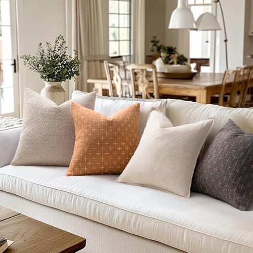 MIULEE Pack of 2 Decorative Burlap Linen Throw Pillow Covers Farmhouse Pillowcases Modern Rustic Woven Textured Cushion Cover for Sofa Couch Bed 18x18 Inch Brick - color: Brick, size: 18" x 18" (Pack of 2)
