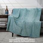Velvet Plush Jacquard Tile Throw Blanket for Couch - Buttery Soft, Cozy Throw, for Women (Aqua, 50" x 60") - color: Aqua