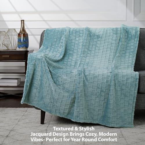 Velvet Plush Jacquard Tile Throw Blanket for Couch - Buttery Soft, Cozy Throw, for Women (Aqua, 50" x 60") - color: Aqua